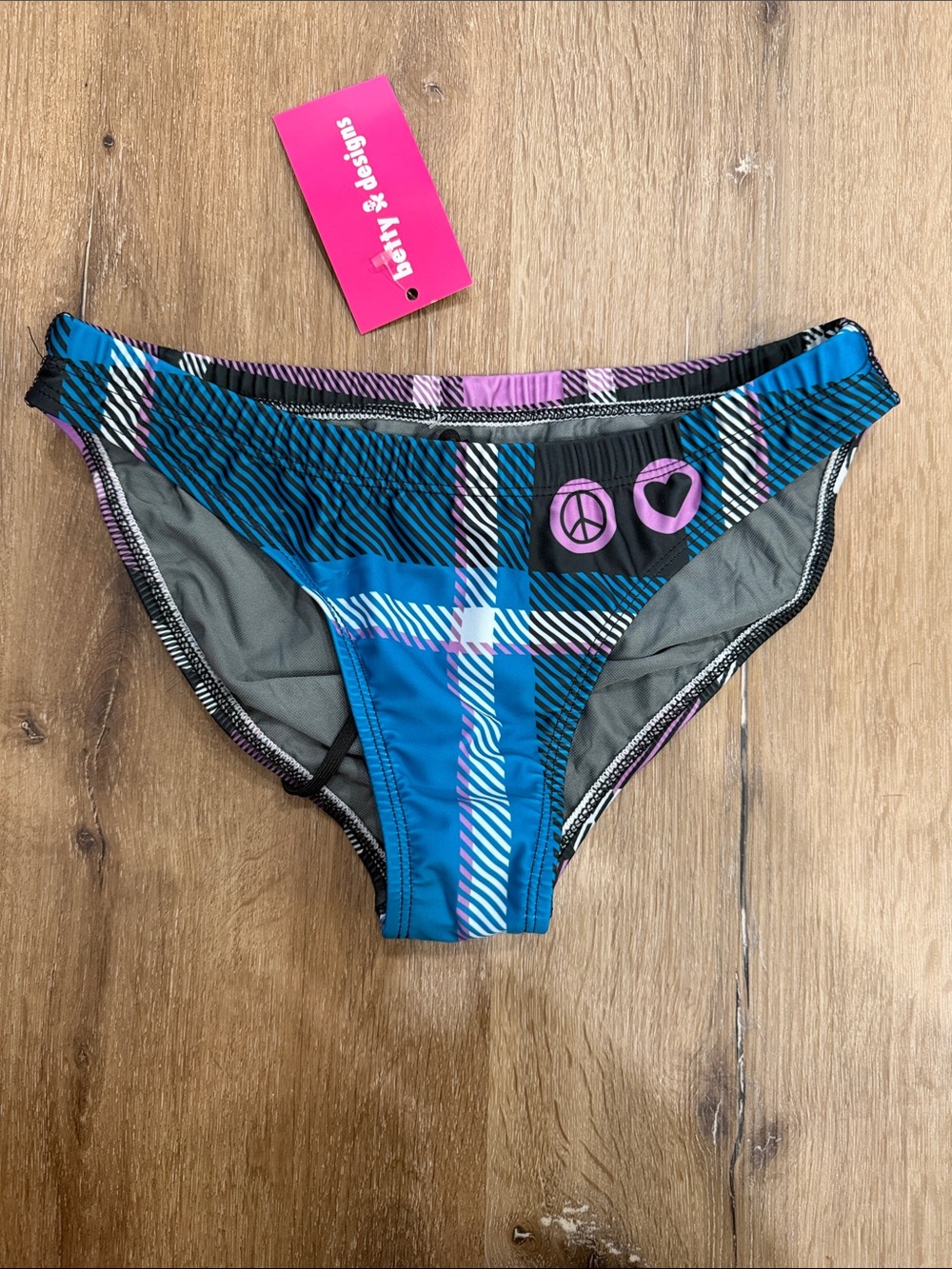 Betty Designs Tartan Plaid Women's Pink & Blue Bikini | Large NWT